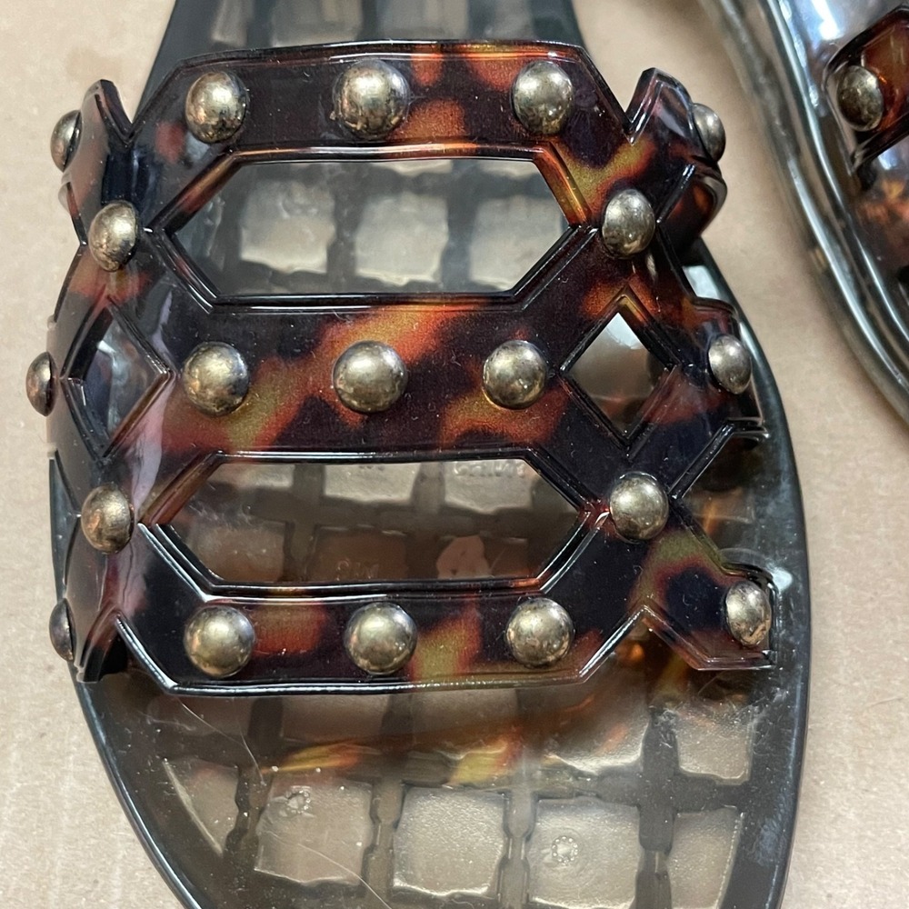 Vince Camuto Womens Sz 8 Carron Tortoise Studded Clear Jelly Flat Slides Sandals - Picture 4 of 9